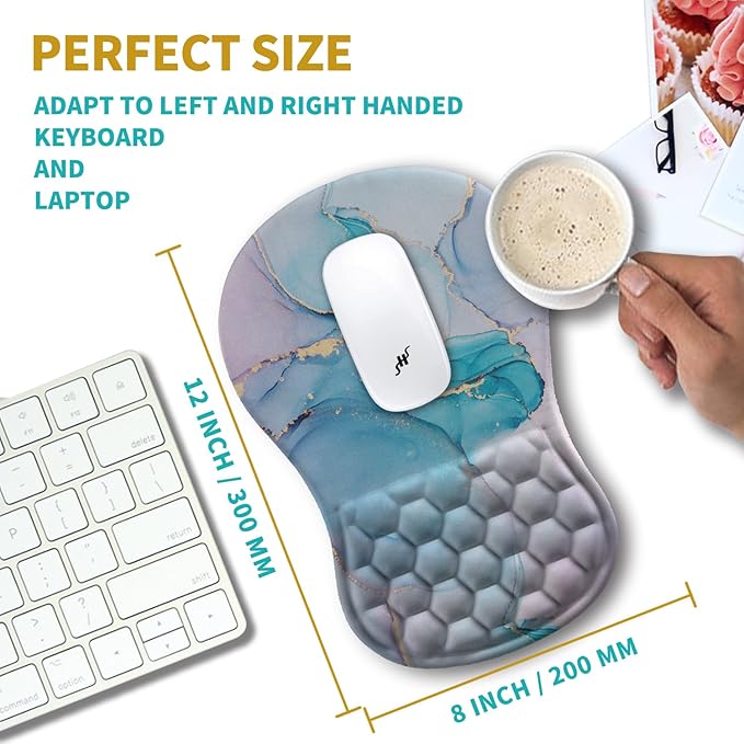 Hokafenle Ergonomic Mouse Pad Wrist Support, Wrist Rest Mousepad for Carpal Tunnel Pain Relief with Integrated Memory Foam Slope Massage Bulge (11.8x7.9 inch,Blue Marble