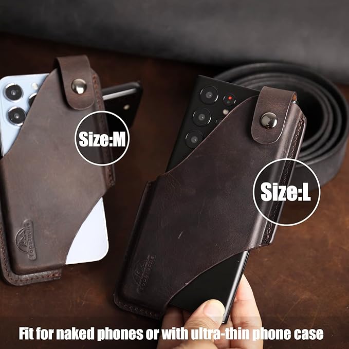 Topstache Leather Phone Holster - Magnetic Clip Case for iPhone & Samsung, Dark Brown