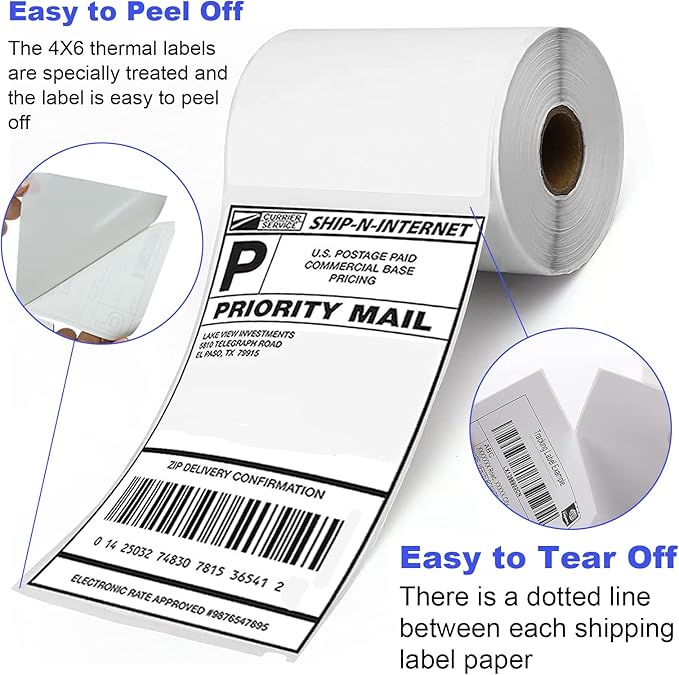 FungLam 80 Rolls 4x6 Direct Thermal Shipping Labels, 250 Labels Per Roll, 1" Core, Perforated, White Mailing Postage Shipping Label Compatible with Zebra 2844 ZP-450 ZP-500 ZP-505
