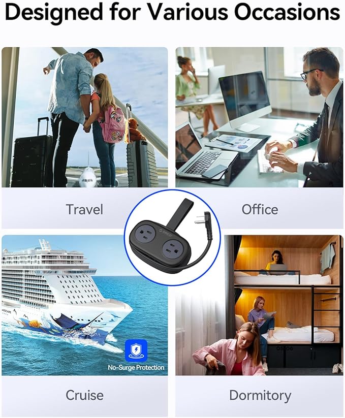 ORICO Travel Power Strip PD20W with 4 AC Outlets 3 USB Ports (1 USB-C), 4FT Flat Plug Extension Cord, Compact Portable Design for Business Travel, Cruise Ship Essentials-AP3