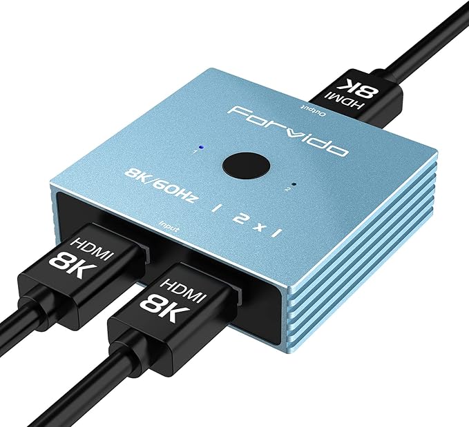 8K HDMI Switch 2 in 1 Out, 8K HDMI Splitter 4K 120Hz 1 in 2 Out for Dual Monitor PC Adapter Hub Bi-Directional Switcher
