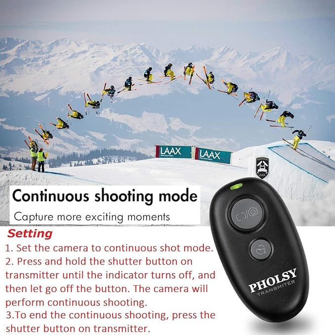PHOLSY Wireless Shutter Release Camera Remote Compatible with Nikon Z5 Z8 Z9 Z7ii Z6 Z6ii D750 D780 D7500 D7200 D5600 D5500 P7700 P7800 P950 D90 D4 D5 D6 D800 D850 D810 D700 D300 D200 COOLPIX Series
