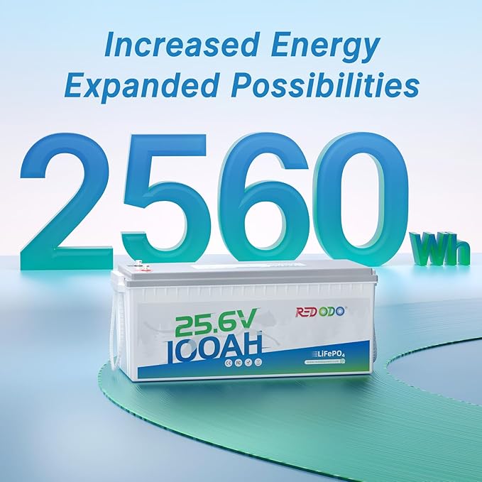 Redodo 24V 100Ah LiFePO4 Lithium Battery, Max. 2560W Power Output, Built in 100A BMS, 4000-15000 Deep Cycles & 10-Year Lifetime, Perfect for RV, Marine, Trolling Motor, Solar Off-Grid System