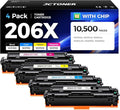 206X Toner Cartridge Set 4-Pack High Yield Replacement for HP 206X W2110X W2111X W2112X W2113X Compatible for HP Color Laserjet Pro MFP M283cdw M283fdn M283fdw M282nw M255dw M255nw Printer Ink 206A
