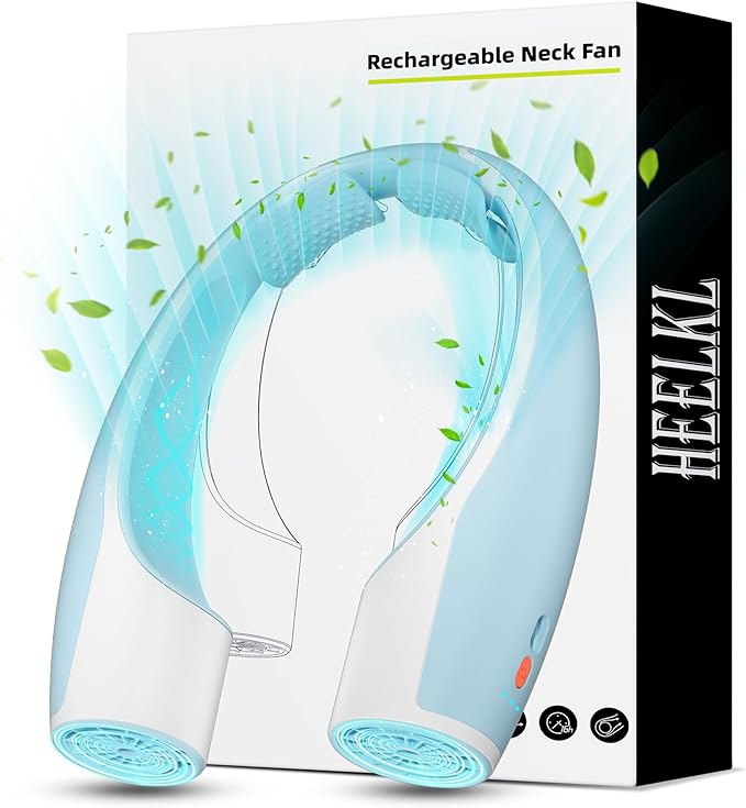 AI Neck Fan, 4 Speeds Adjustable Portable Personal Fan Rechargeable, 4000 mAh Battery Faster Cooling Wearable Fan, Ultra Quiet for Home, Office, Travel, Outdoor - White Blue