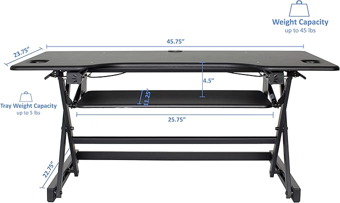 Rocelco 46" Large Height Adjustable Standing Desk Converter with Triple Monitor Mount BUNDLE - Quick Sit Stand Up Computer Workstation Riser - Retractable Keyboard Tray - Black (R DADRB-46-DM3)