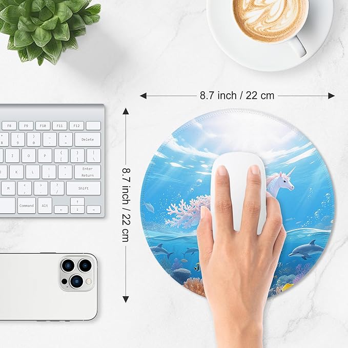 ITNRSIIET Mouse Pad Non-Slip Rubber Base Smooth Surface Stitched Edges Waterproof Durable Compatible with All Mice for Office & Gaming, Desk Accessory, Diameter 8.7 inch, Ocean
