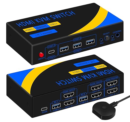 Dual Monitor Kvm Switch 2 Monitors 2 Computers HDMI 4k@60HZ,USB3.0. kvm switches 1 Monitors 2 Monitor 2 Computers,USB switcher 2 Computers Keyboard Mouse Switch (USB3.0+8KHDMI(3A1C))