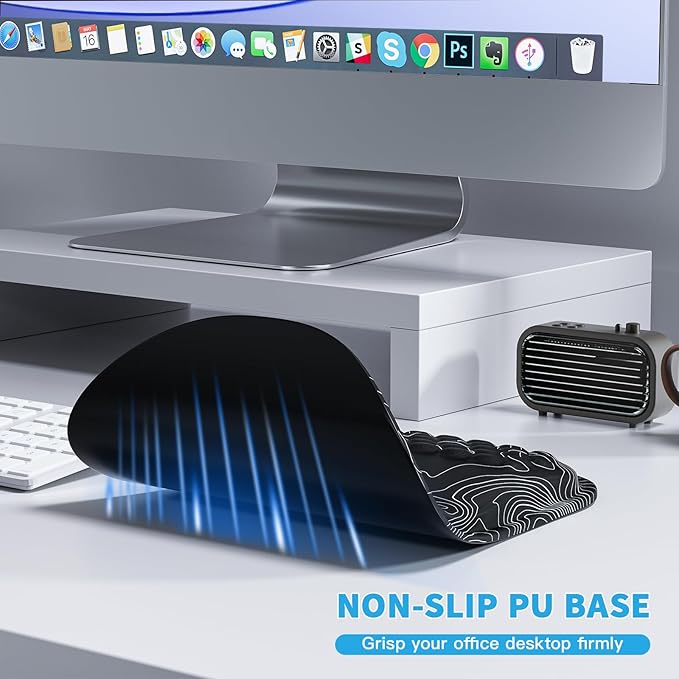 Mouse Pad with Wrist Rest, Ergonomic Mousepads with Wrist Support, Soft Lycra Fabric Memory Foam Office Desk Accessories for Comfort/Pain Relief/PC Gaming/Computer/Laptop (Black Topographic)