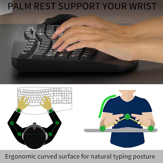 Wireless Keyboard and Mouse Combo,2.4G Full Size Wave Keys Ergonomic Keyboard with Wrist Rest for Natural Typing, 3 DPI Adjustable Ergonomic Silent Mouse for Computer/Laptop/Windows/Mac (Black)