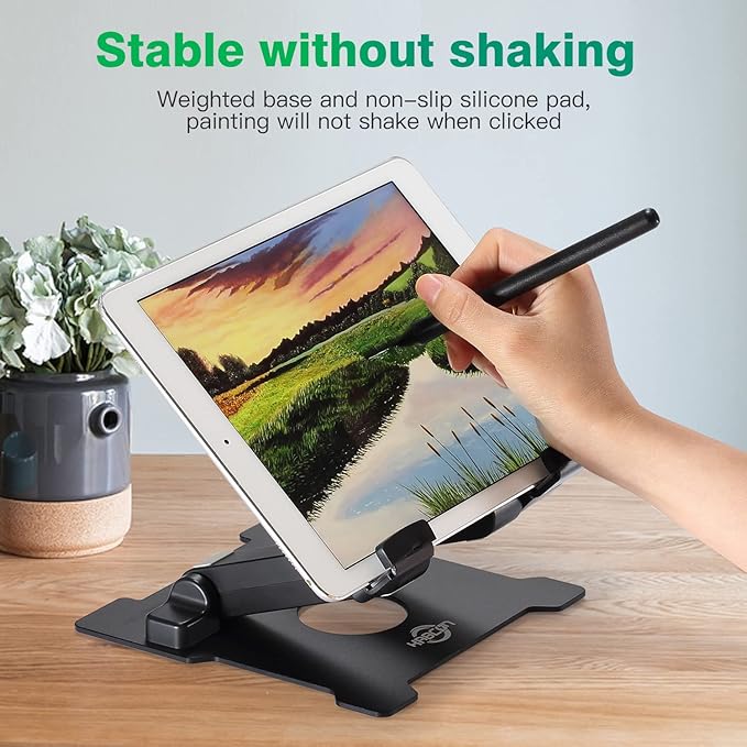 KABCON Tablet Stand,Adjustable Drawing Holder Eye-Level Aluminum Solid Stand for Desk, Portable Monitor, iPad Pro 9.7 10.5 Air Mini,Microsoft Surface Pro,Tab-Up to 15''