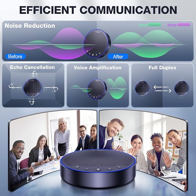 EMEET Bluetooth Speakerphone M3, Zoom Certified 4 AI Mics 360°Voice Pickup 18H Talk Time Conference Speaker and Microphone, USB/Bluetooth Conference Speaker w/Daisy Chain for 20 People for Zoom Teams