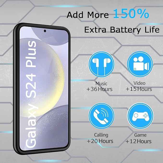 Battery Case for Galaxy S24 Plus, [12000mAh] Slim Portable Protective Fast Charging Case Backup Power Bank Battery Case Compatible with Galaxy S24 Plus-6.7 inch-Black