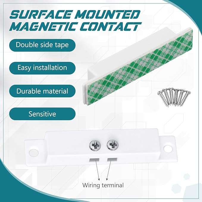 20 Sets NC Wired Surface Mounted Alarm Magnetic Door Contact Sensor Door Window Reed Switch Sensor with Double Side Tape for Security