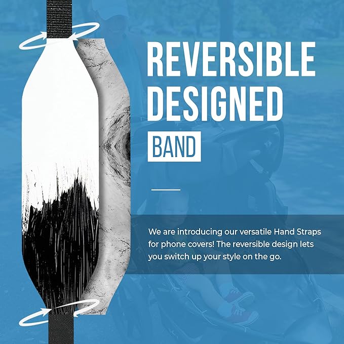 Phone Grip Strap - Reversible Finger Holder for Phone Back, Customizable Anti-Slip Design, Wireless Charging Compatible Detachable Holder for iPhone - White on Black