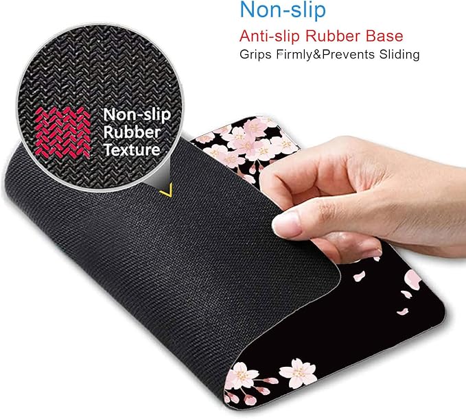 IMAYONDIA Cute Pink Flowers Mouse Pad, Cherry Blossom Mouse Pad, Serene Blossoms on Black Elegant Floral Mousepad, Japanese Minimalistic Mice pad for Computer Office Girl, 9.5 x 7.9 Inch