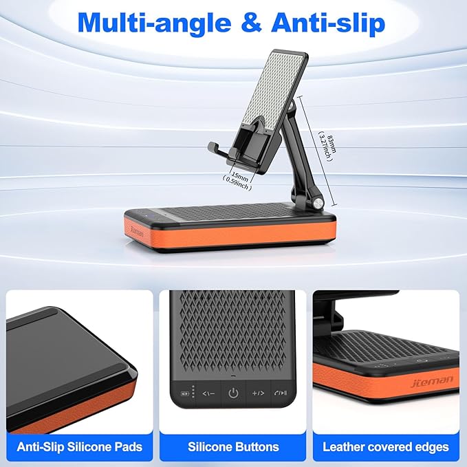 JTEMAN Bluetooth Speaker Phone Stand with Power Bank,Portable Foldable Charging Speaker Stand,Birthday Gifts for Men and Women Tech Gadgets
