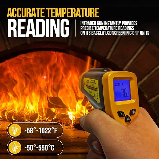 Infrared Thermometer Gun - Digital Food & Surface Temp Gun (-58F to 1022F) for Pizza Oven, Grill, Meat, HVAC, Engine