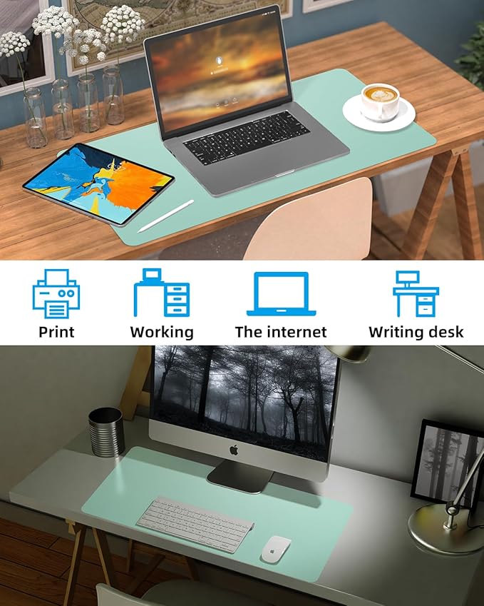 Non-Slip Desk mat,PULeather Desk Pad Protector, Office Desk Mat, Large Mouse Pad,Desk Blotter, Laptop Desk Pad, Waterproof Desk Writing Pad for Office and Home (Turquiose, 35.4" x 17")