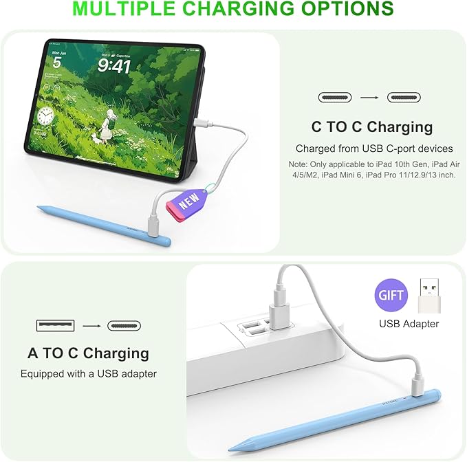 Stylus Pen for iPad 2018-2025: 15 Mins Fast Charging Pencil 1 Generation with Tilt Sensitivity Palm Rejection - Work for iPad Air 3 4 5 M2 M3- Pro 11" 12.9" M4 - Mini 5 6 - iPad 6 7 8 9 10 11 (Blue)