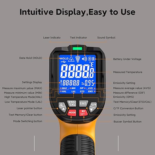 -58°F to 3992°F High-Temp Temperature Gun, Industrial IR Thermometer Gun High Precision Triple Laser Non-Contact Pyrometer Termometer for Furnace, Kiln, Forge, Furnace, Engine, HVAC