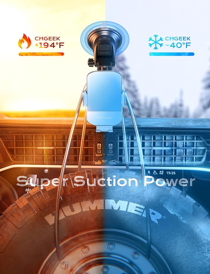 CHGeek Wireless Car Charger, 15W Fast Charging Auto Clamping Car Charger Phone Mount Phone Holder fit for iPhone 15 14 13 12 11 Pro Max Xs, Samsung Galaxy S25 Ultra S24 S23 S22, S21, S20, Cyan