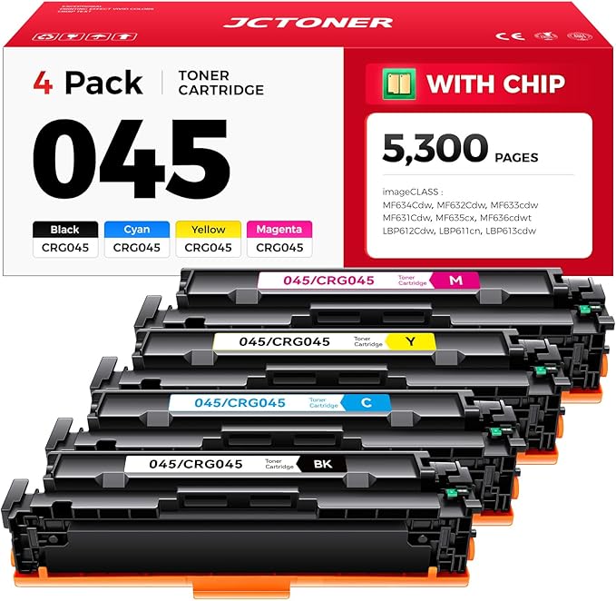 045 Toner Cartridge Set 4-Pack Replacement for Canon 045 CRG-045 045H Toner Compatible with Canon Color imageCLASS MF634Cdw MF632Cdw LBP612Cdw Printer Ink MF634 MF632 LBP612 Black Cyan Yellow Magenta