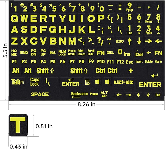 English Keyboard Stickers Full Size Universal PC Computer Laptop Desktop Replacement - QWERTY Alphabet for Full Size Keyboards - 1PCS
