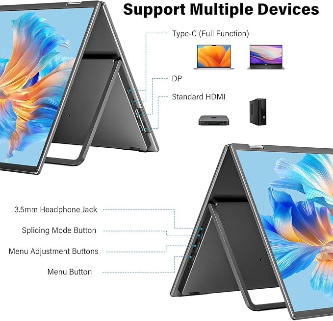 InnoView 23.8" Dual Monitor 2K QHD 2560 x 1440P Laptop Screen Extender 315°Adjustable Dual Monitor for MacBook Windows with DP Type-C HDMI Double Foldable Monitors(No Driver Needed)