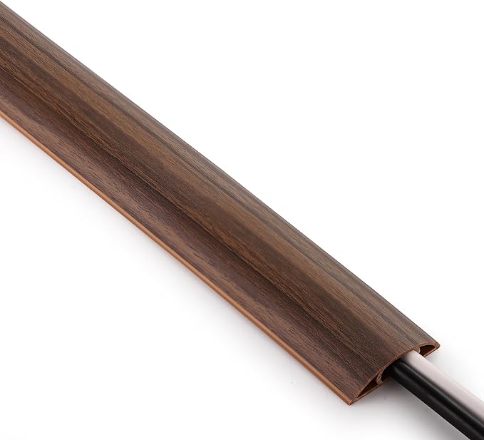 ZhiYo 10ft Cord Covers for Wires on Floor, Cord Hider Floor Hide Extension Cords, Soft PVC Cable Cover Cable Protector, Cable Cavity W0.62in H0.31in, Smoked Brown Wood