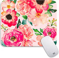 Square Mouse Pad Pink Watercolor Flower, Personalized Premium-Textured Custom Mouse Mat Design, Washable Mousepad Cloth, Non-Slip Rubber Base Computer Mouse Pads for Wireless Mouse
