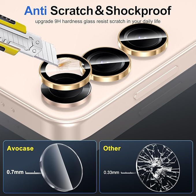 for Samsung Galaxy S25 Plus Camera Lens Protector, Individual Metal Ring Tempered Glass Lens Cover, [Strong Adsorption] Scratch Resistant Ultra-Thin HD Clear Lens Cover, 1 Set-Gold Ring