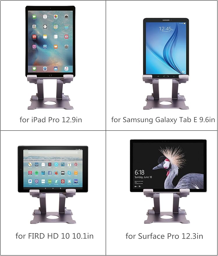 KABCON Adjustable Aluminum Tablet Stand (7-13.5 inch), Compatible with iPad, Surface Pro, FIRD HD 10, Samsung Galaxy Tab E, ASUS Transformer & Other Devices