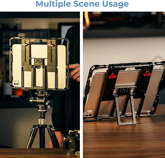 SMALLRIG Universal Metal Cage for iPad, Tripod Mount Adapter Monitor Fits for iPad Pro 12.9, Air, Mini and More, with 1/4"-20, 3/8"-16 Holes, Cold Shoe Mount - MD5059