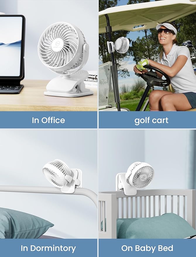 Shinebella AA Battery Powered Clip on Fan with 4-Speed, 5’’ Small Desk Fan with Aroma Function, USB Powered, 360°Rotation, Ultra Quiet, for Golf Cart, Stroller, Bedroom,Car(Batteries Not Included)