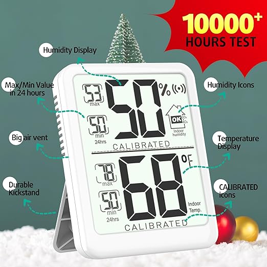 Antonki 2-Pack Room Thermometer, Digital Small Hygrometer Indoor Thermometer Humidity Gauge, Temperature Humidity Meter with Max/Min Record Monitor Sensor for Home, Plants - Battery Included