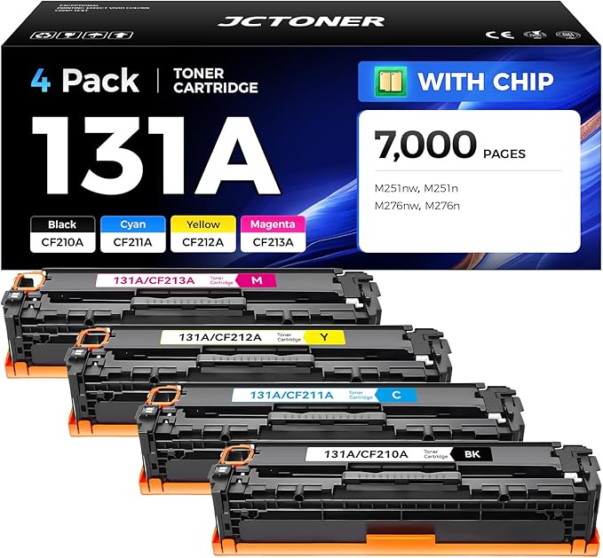 131A Toner Cartridge 4-Pack High Yield Replacement for HP 131A CF210X CF211A CF212A CF213A 131X Compatible for HP LaserJet Pro 200 color MFP M276nw M276n M251nw M251n Printer Black Cyan Yellow Magenta