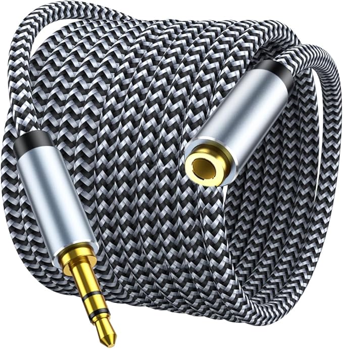 3.5mm Headphone Extension Cable 20ft, Nylon Braided Aux Cord Extender for Smartphones, Tablets, Media Players (No Mic Support)