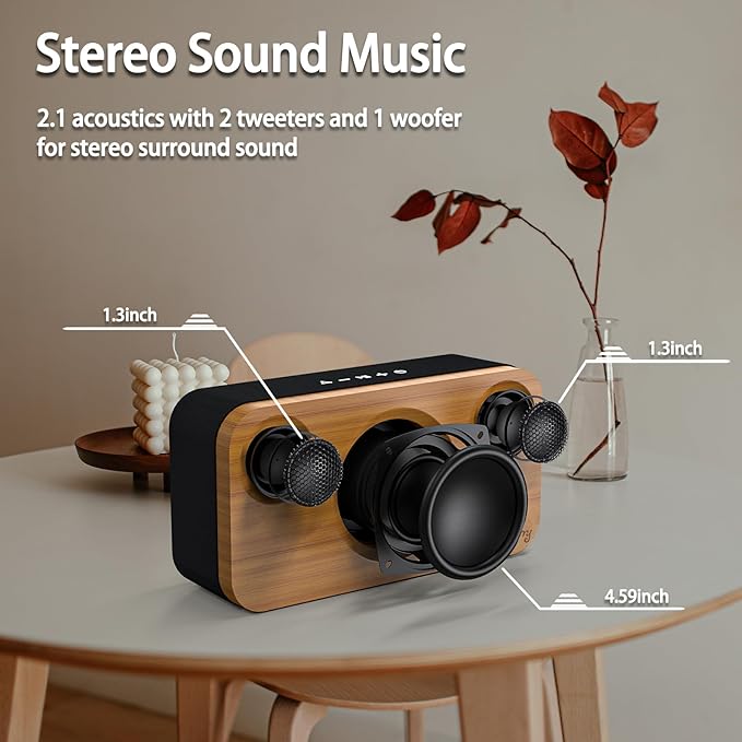 Bluetooth Speaker with Deep Bass, 40W(Peak) Wireless Portable Speaker with AUX, TF Card, Stereo Sound Wood Home Audio Sync up to 100 Bluetooth 5.3 Speakers for Home Party, Outdoor Camping