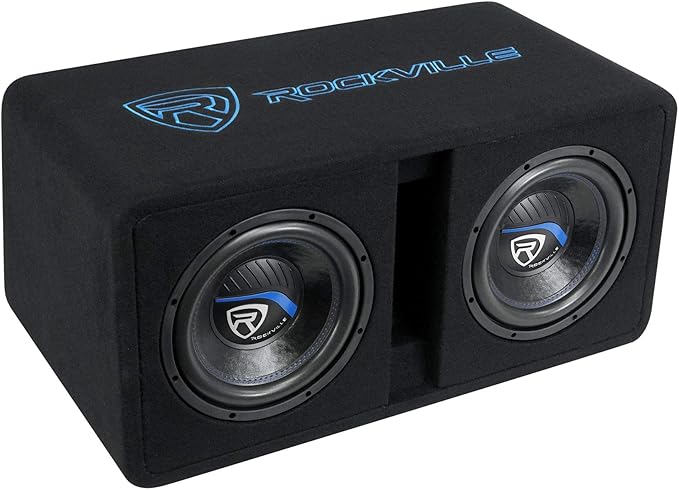 Rockville DV10K52 Dual 10" K5 2400w Car Subwoofers, Pre-Loaded Vented Sub Enclosure Box, 2 Ohm, 3/4" MDF, Cast Iron Basket, for Powerful Car Audio Bass