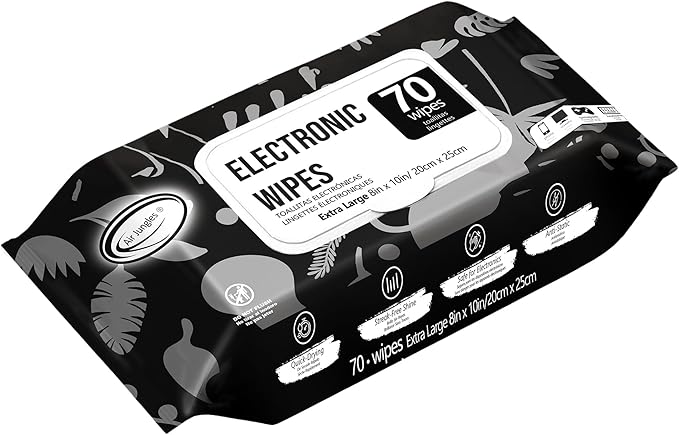 Air Jungles Electronic Wipes Screen Cleaning 70 Count, Quick Dry, Extra Large 8"x10" Tech Cleaner Wipes for LED Screen, TVs, Cars, Computer,Tablets, Phones, Laptops, VR, Monitors