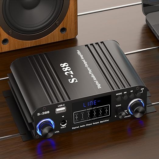 Facmogu S-288 4 CH Bluetooth 5.0 Home Audio Amplifier, RMS 45Wx4, Max 600W HiFi Stereo Power Amplifier USB, SD, FM Class D Speaker Amp for Home Theater Karaoke, with Power Adapter & Remote Control