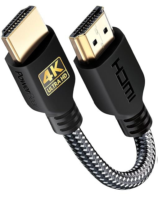 PowerBear 4K HDMI Cable 0.5 ft | High Speed, Braided Nylon & Gold Connectors, 4K @ 60Hz, Ultra HD, 2K, 1080P, ARC & CL3 Rated | for Laptop, Monitor, PS5, PS4, Xbox One, Fire TV, Apple TV & More