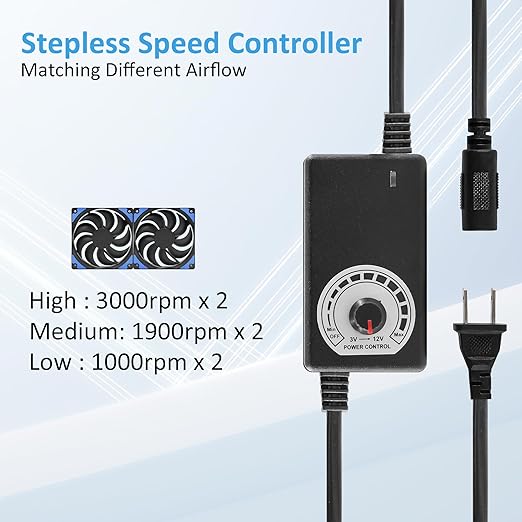 240mm Adjustable Computer PC Vent Fan 3-12V Speed Controller for Chicken Coop Rack Space Window Wall Cabinet Server Mining Rig Exhaust Cooling