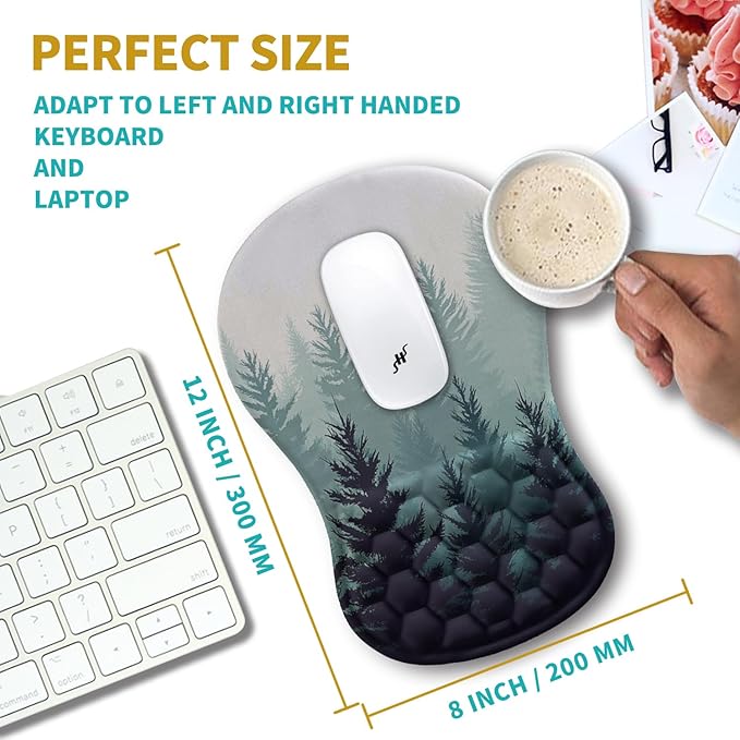 Hokafenle Ergonomic Mouse Pad Wrist Support, Wrist Rest Mousepad for Carpal Tunnel Pain Relief with Integrated Memory Foam Slope Massage Bulge (11.8x7.9 inch,Forest