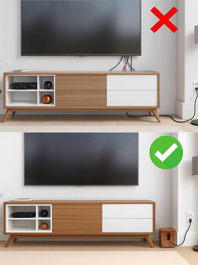 Extra Large Cable Management Box - Acacia Wood - Cable Organizer Box and Power Strip Box for Electrical Cord Management - Hide Desk Cord and Floor Cables - Wire Storage and Organization for Cords