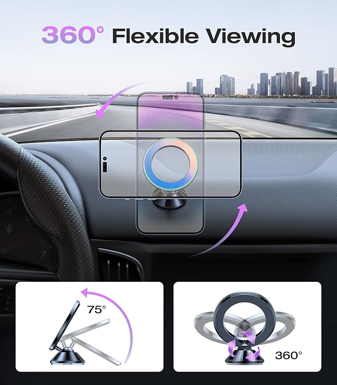 VICSEED Fit for MagSafe Car Mount [Colorful Gradient] Magnetic Phone Holder for Car Dashboard [Lasting & Never Fall] All Metal Sturdy Phone Mount for Car Dash Fit iPhone 16 Pro Max 15 14 13 12 Samsung