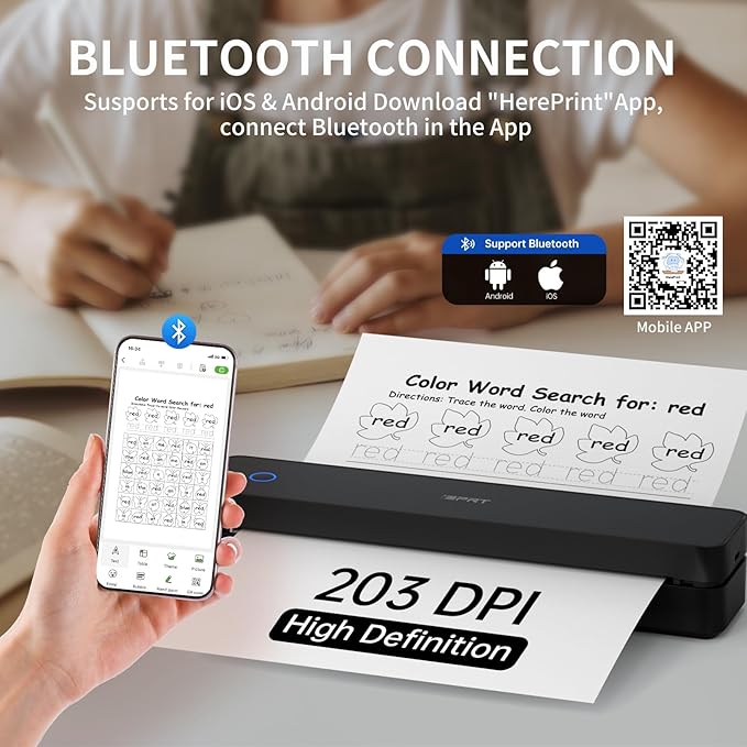 iDPRT Portable Printer Wireless for Travel, Inkless Bluetooth Thermal Printers for Home,Office,Vehicles203DPI,Supports 8.5" x 11" US Letter&A4 A5 Size,Compatible with Android and iOS Phones&PC