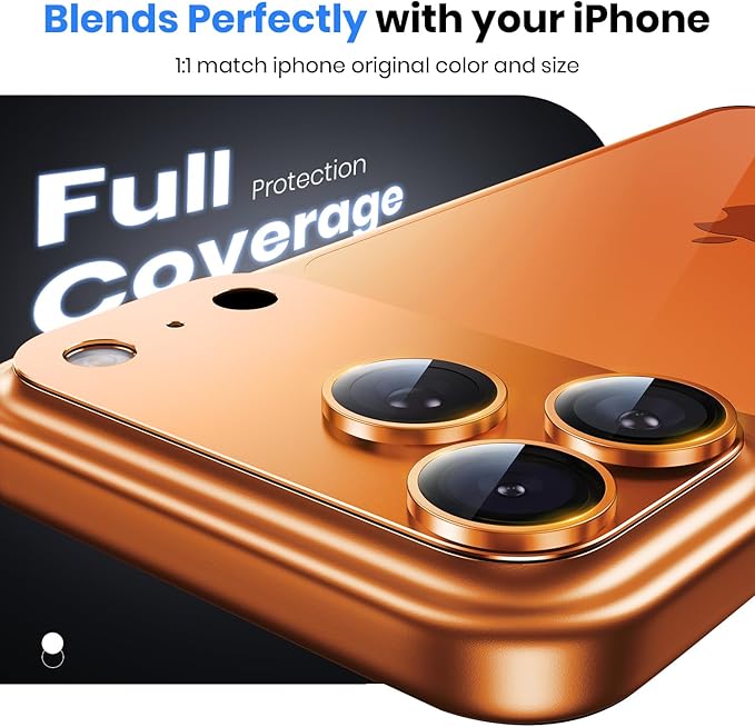 Hoerrye for iPhone 17 Pro Max Camera Lens Protector - [12FT Shatterproof Military Grade] [Strong Adsorption] 9H+ Tempered Glass Camera Screen Full Protective Cover Case Friendly,Cosmic Orange
