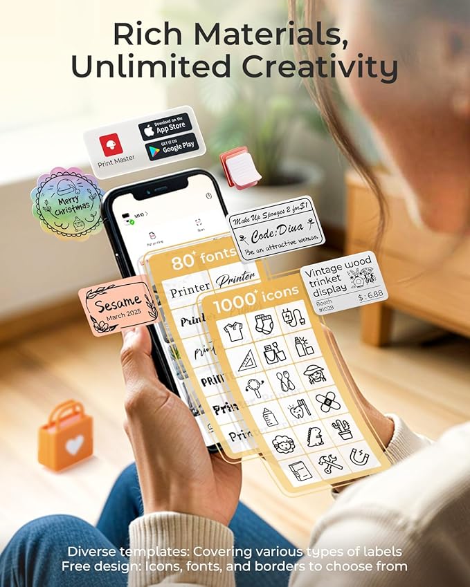 Phomemo M110 Label Maker - Label Maker Machine with Tape Portable Bluetooth Barcode Label Printer for Small Business, Address, Logo, Clothing, Mailing, with 40x30mm Label, Black